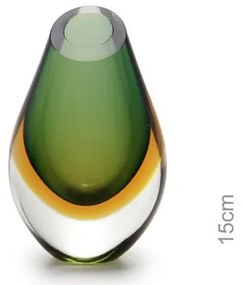 Gota Mini Baixa Bicolor Verde com Âmbar Murano Cristais Cadoro