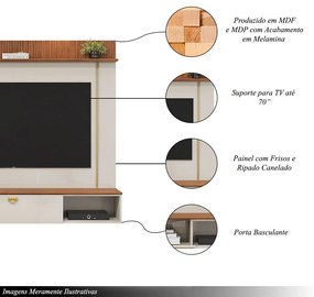 Painel Decorativo para TV 70" Vittar Ripado Canelado Porta Basculante OffWhite/Freijó G18 - Gran Belo