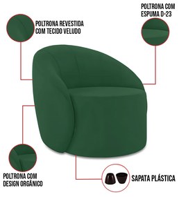 Poltrona Decorativa Orgânica Kit 2 Lua Veludo D03 - D'Rossi - Verde