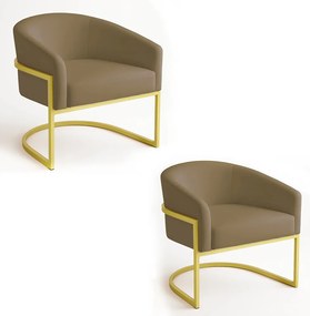 Poltrona Sala Decorativa Industrial Dourada Kit 2 Arielle Suede - Marrom Rato