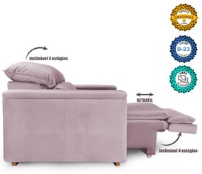 Poltrona Reclinável Retrátil Onix Veludo Liso Rosa - Sheep Estofados - Rosa