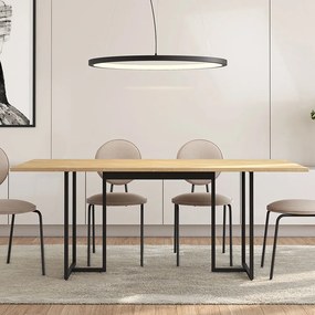 Mesa de Jantar 06 Lugares Lina 180 cm Natural Base Metálica Industrial Preto - D'Rossi