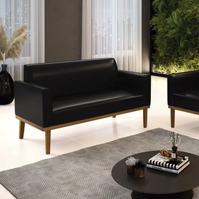 Poltrona Namoradeira Decorativa Isabella Pés Fixo em Madeira Castanho PU Preto Brilho G19 - Gran Belo