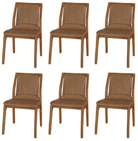 Kit 6 Cadeiras Decorativas Sala de Jantar Madeira Maciça Bruyne PU Sintético Marrom G13 - Gran Belo