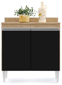 Balcão de Cozinha Lavanderia com Tampo 02 Portas Sara 80 cm - D'Rossi - Castanho e Preto