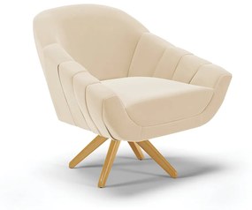 Kit 01 Namoradeira 02 Lugares e 02 Poltronas Giratória Giovana Suede Bege Base Madeira MA30 - D'Rossi