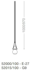 Pendente Jazz Single Rígido Haste Fixa 100M Ø11X97Cm Globo 10Cm 1Xg9 -... (GF-M - Grafite Metálico, Branco (Fosco))