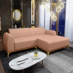 Sofá 265cm 4 Lugares com Chaise Direito Pés Gold Molino C-105 Linho Ro