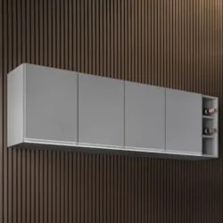 Armário de Cozinha Aéreo 180cm Nevada Com Nicho Cinza - Lumil
