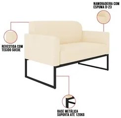 Poltrona Namoradeira 2 Lugares Base Industrial Preta Maressa S03 Suede