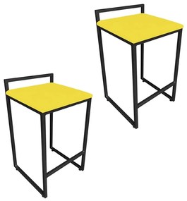 Conjunto 02 Banquetas Pietra Suede Base Preto - Amarelo