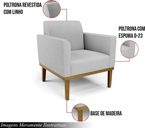 Poltrona Decorativa Isabella Pés Fixo em Madeira Castanho Linho Cinza G19 - Gran Belo