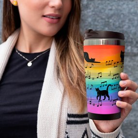 Copo Térmico 500ml Inox Gato Musical Arco iris
