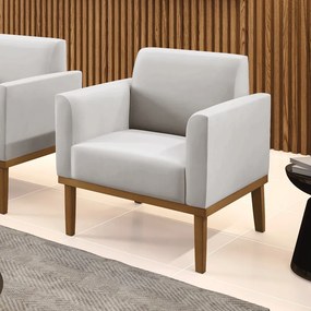 Poltrona Decorativa Isabella Pés Fixo em Madeira Castanho Veludo Cinza G19 - Gran Belo