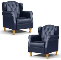 Kit 02 Poltronas de Amamentação Pés Madeira Lucy Z39 Sintético Azul Ma