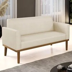 Sofá Namoradeira Base Madeira Castanho Maressa Veludo Luxo Off White -