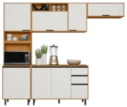 Armário de Cozinha CP02 260cm Nala Freijó UV/Off Acetinado Z44 - Mpoze