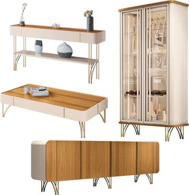 Conjunto 1 Cristaleira 1 Buffet 1 Mesa de Centro e 1 Aparador Texas/Virginia/Rennes Off White/Cinamomo G26 - Gran Belo