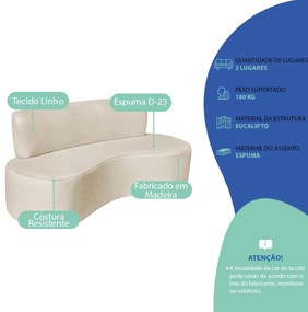 Kit Sofá Curvo Amsterdã 140cm e Poltrona Luiza Max Linho