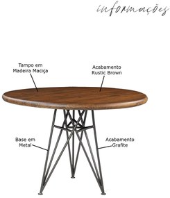 Mesa Sala de Jantar Cozinha Monary Redonda 110cm Grafite Madeira Maciça Rustic Brown G54 - Gran Belo