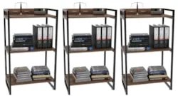 Estante Livreiro 60cm Industrial Prisma Kit 3 Nogal C08 - Mpozenato