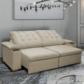 Sofá 2,50 m Retrátil e Reclinável 2 Lugares Mônaco - Veludo Nude