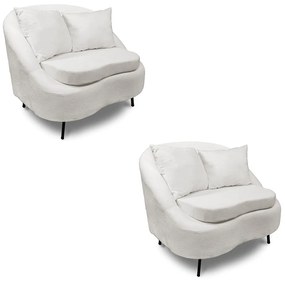 Poltrona Decorativa Orgânica Pé Ferro Preto Kit 2 Zaya Bouclê Offwte - D'Rossi