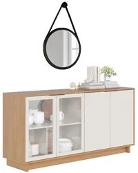 Balcão Aparador Buffet Vicky Com Espelho Adnet 67cm C05 Freijó/Off Whi