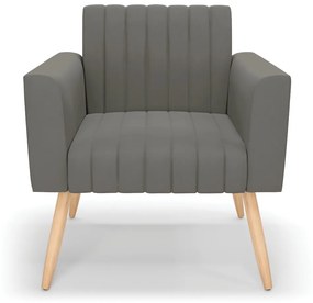 Poltrona Viena Gomada Suede Grafite Pés Palito Natural - D'Rossi