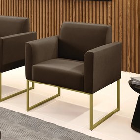 Poltrona Base Industrial Dourado Marisa Suede - Marrom