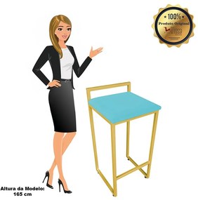 Banqueta Pietra Suede Base Dourado - Azul Turquesa