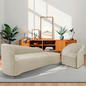 Kit Sofá Curvo França 180cm LD. e Poltrona Luiza Max Conforto, Elegância e Design Moderno Linho