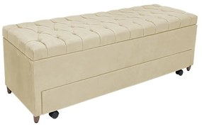 Calçadeira Baú com Sapateira Solteiro 90cm Paris Capitonê Suede Bege - Sheep Estofados - Bege