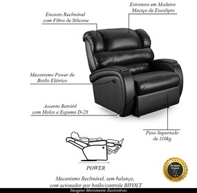 Poltrona do Papai Sala de Cinema Reclinável Kylie Power Elétrica PU Preto Brilho G23