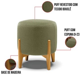 Poltrona e Puff Decorativo Base Madeira Stella PU Preto/Bouclê D03 - D'Rossi - Pistache
