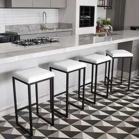 Banqueta Alta para Cozinha Industrial Kit 2 Nick Preto e Sintético D03 - D'Rossi - Branco