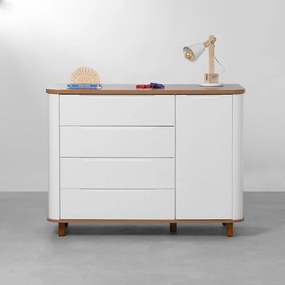 Cômoda Curva Nina 4 Gavetas e 1 Porta - Branco e Cinamomo