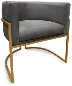 Poltrona Decorativa Base Metal Dourada Luna Veludo Cinza - Sheep Estofados - Cinza