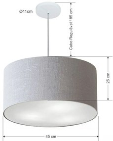 Lustre Pendente Cilíndrico Md-4243 Cúpula em Tecido 45x25cm Rustico Cinza - Bivolt