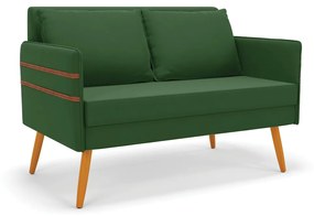 Namoradeira 02 Lugares Mari Suede Verde Pés Palito Castanho - D'Rossi
