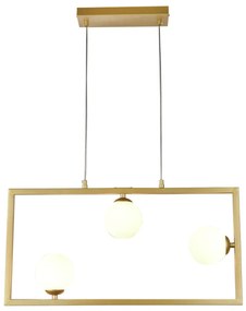 Pendente Balanço 30X60Cm 3Xg9 Retangular Horizontal Metal Dourado Vidr...