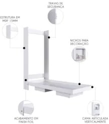 Cama Solteiro Infantil Articulação Vertical Hapi Branco A05 - Mpozenat