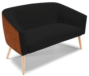 Namoradeira e 2 Poltronas Pé Palito Natural Stella Nozes/Linho Preto  D03 - D'Rossi