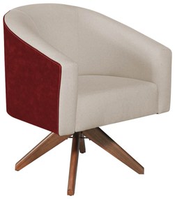 Poltrona Luiza Base Giratória de Madeira Factor Vermelho e Linho - ADJ Decor