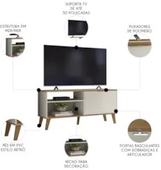 Rack Bancada Para TV 50 Pol 120cm Roby Off/Nature Z49      - Mpozenato