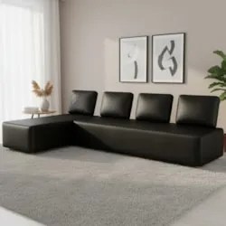 Sofá 4 Lugares Com Chaise 296cm Rovier Sintético Preto Z32 - Mpozenato