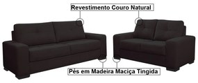 Sofá 2 e 3 Lugares Turim Couro Marrom Fosco G58 - Gran Belo
