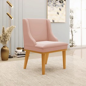 Kit 04 Cadeiras de Jantar Liz Veludo Base Fixa Madeira Castanho D03 - D'Rossi - Rose