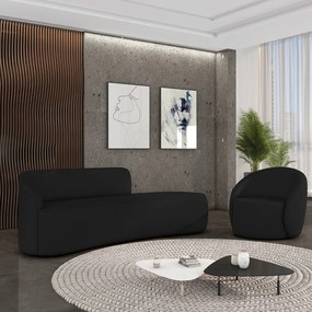 Sofá 4 Lugares Orgânico 220cm Morgan e Poltrona Lua Linho D03 - D'Rossi - Preto
