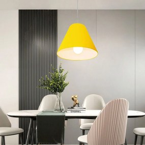 Lustre Pendente Cone Md-4028 Cúpula em Tecido 25/30x12cm Amarelo - Bivolt